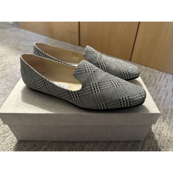 Jimmy Choo Wheel Prince Of Stars Glitter Silver Plaid Loafer Flats Size 38, US 8 - Picture 4 of 11